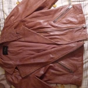 Brown Leather Zip Up Jacket
